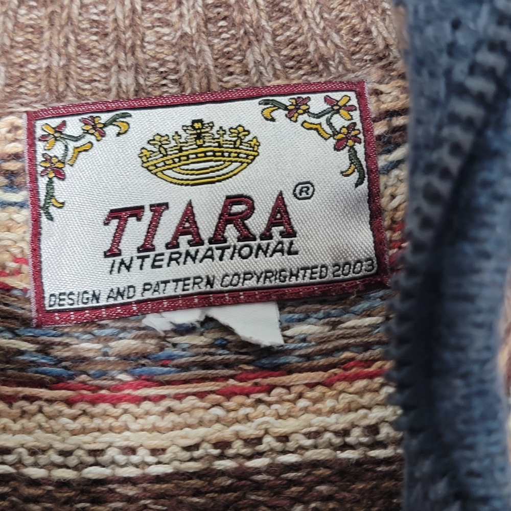 Vintage Tiara International Nordic Fair Isle Zip Front Sweater M/L Cottagecore - Picture 5 of 8